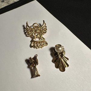 Lot Of 3 Angels Christmas Holiday Brooch Pins Gold Tone